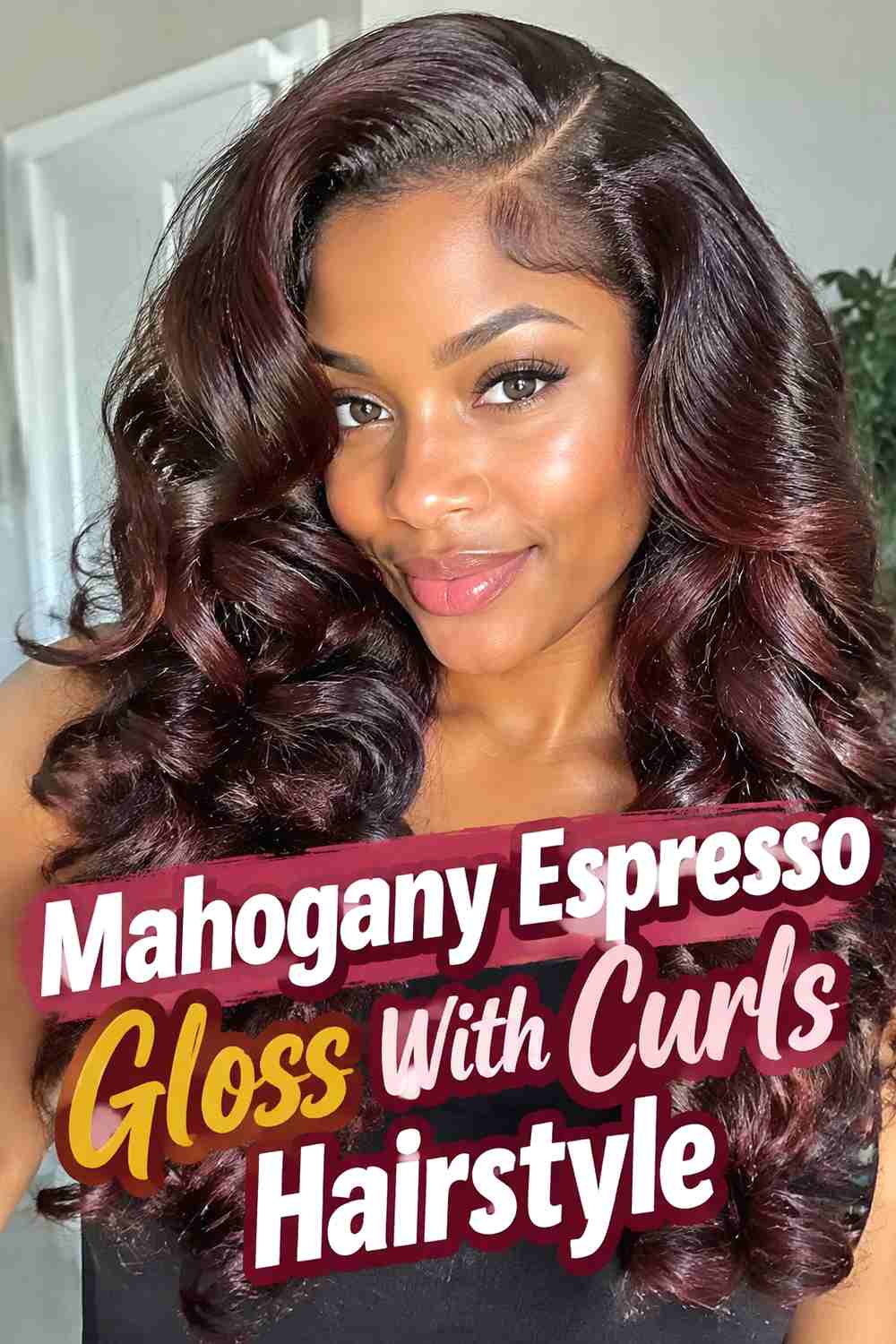 13. Mahogany Espresso Gloss With Curls Hairstyle