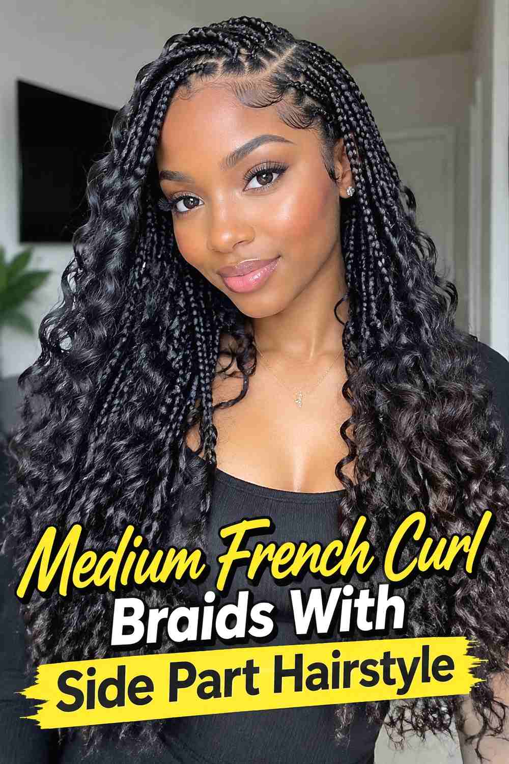 4. Medium French Curl Braids With Side Part Hairstyle