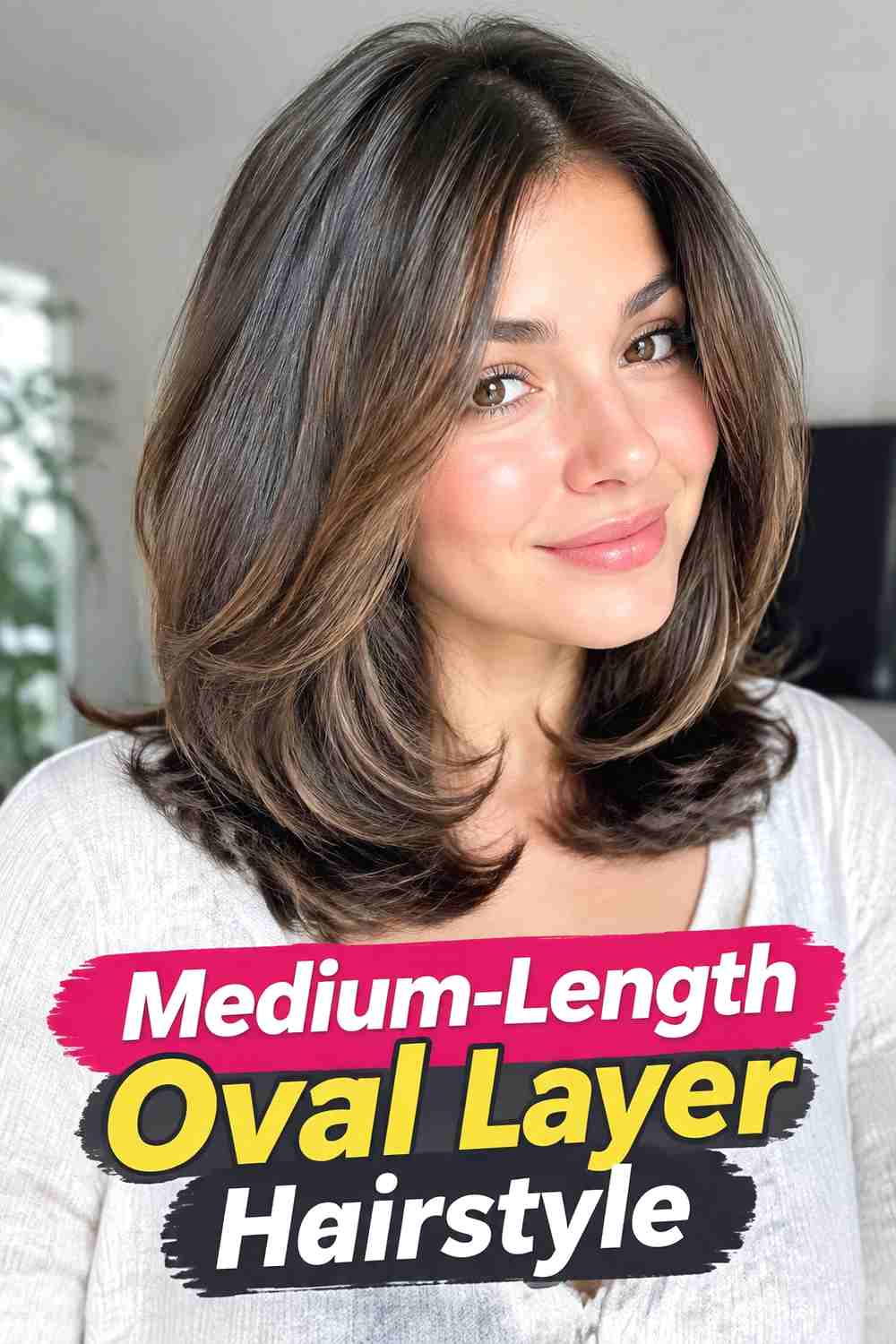 3. Medium Length Oval Layer Hairstyle