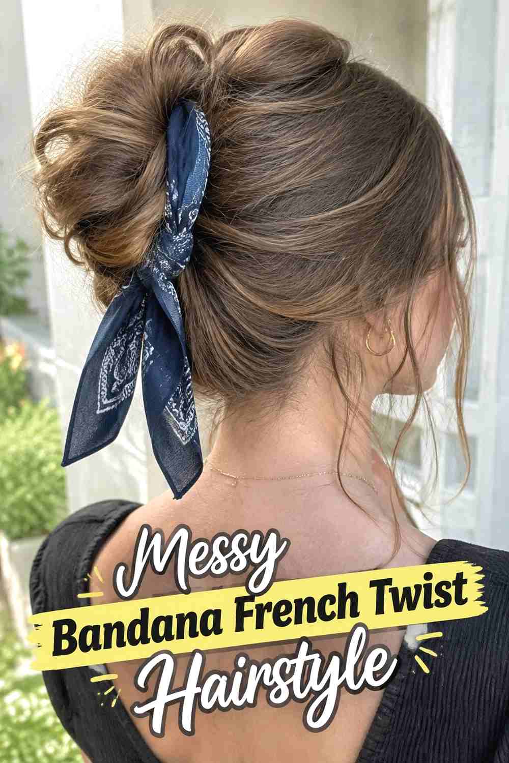 6. Messy Bandana French Twist Hairstyle