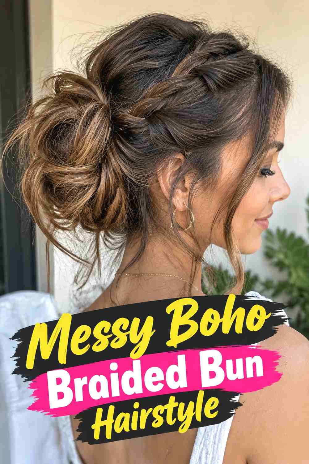 10. Messy Boho Braided Bun Hairstyle