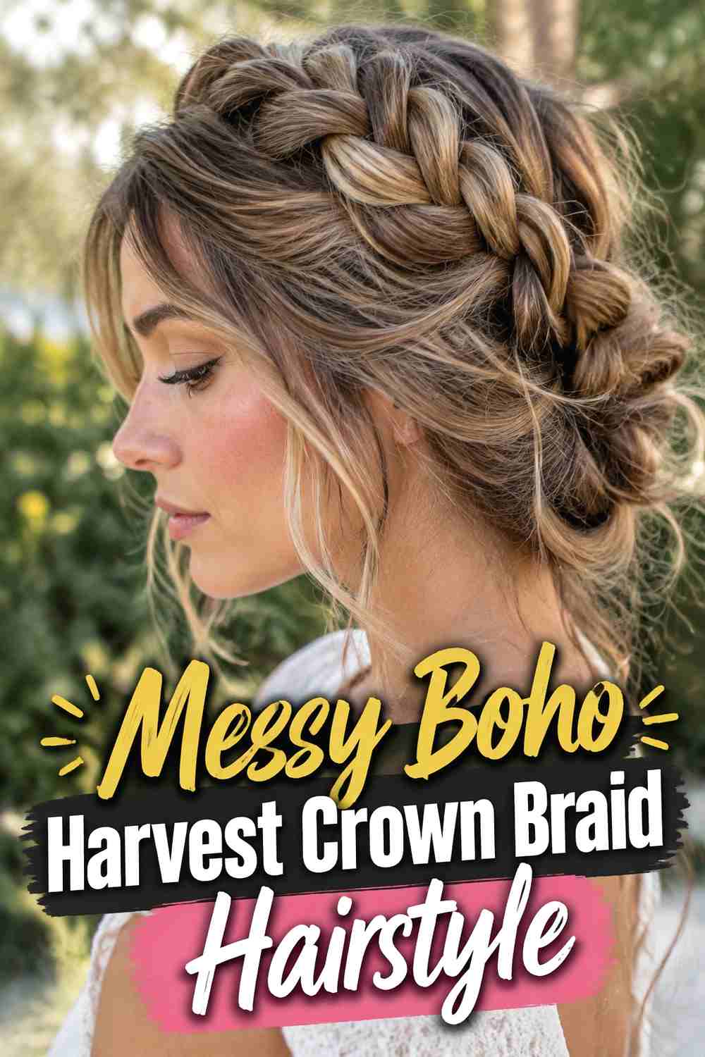 13. Messy Boho Harvest Crown Braid Hairstyle