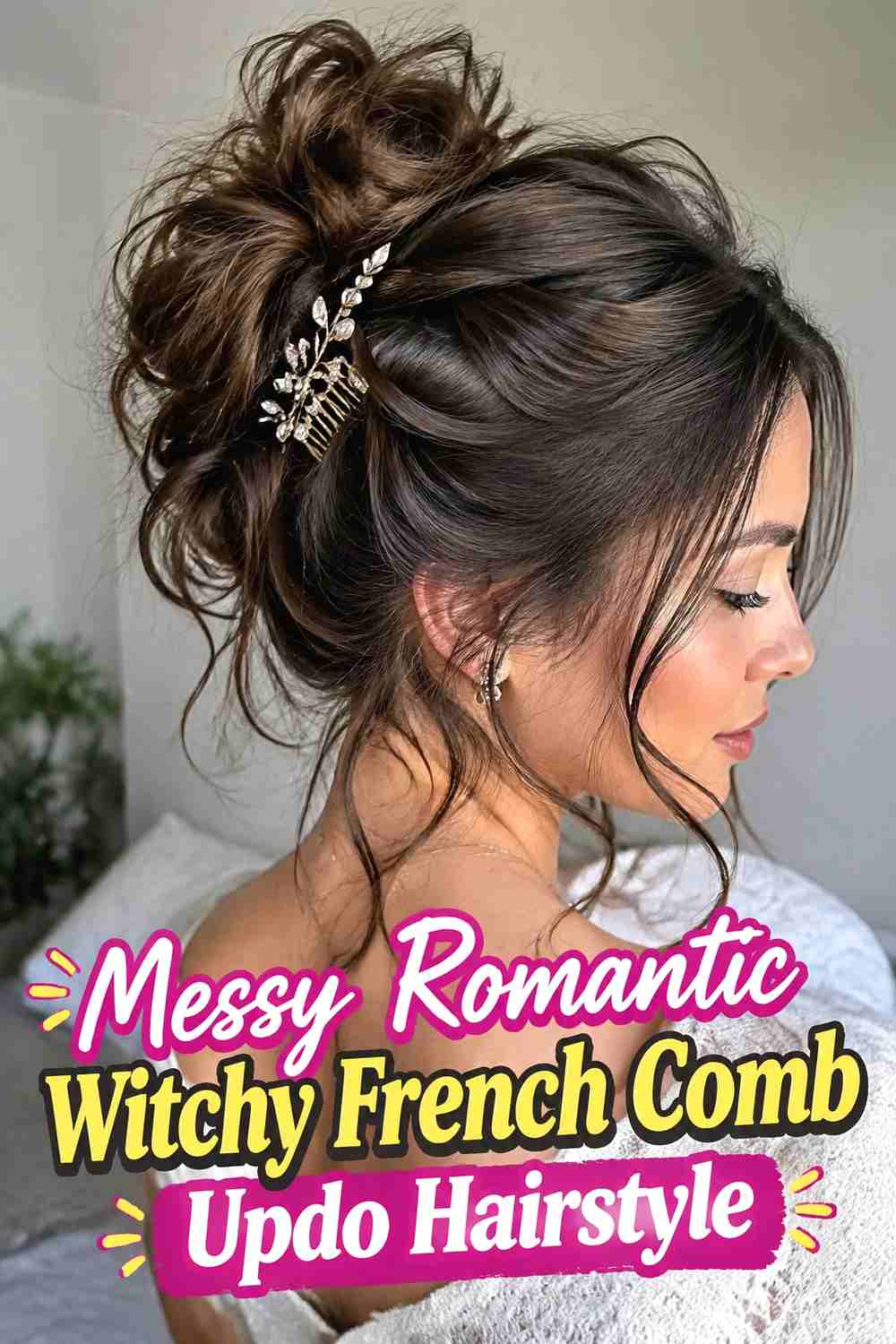 16. Messy Romantic Witchy French Comb Updo Hairstyle