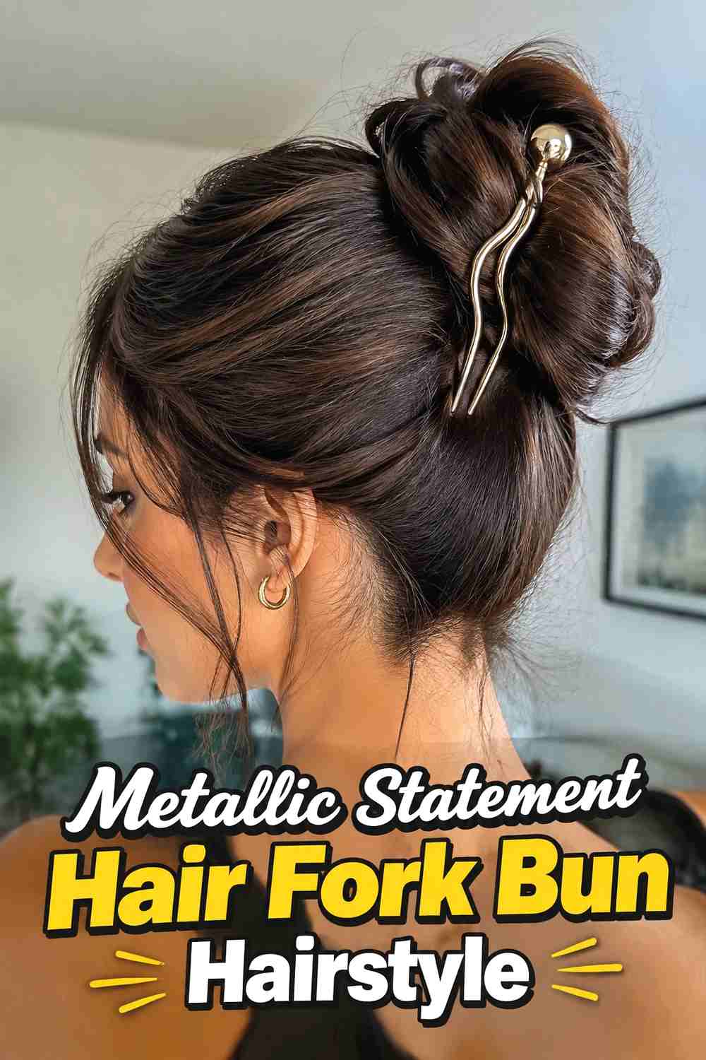14. Metallic Statement Hair Fork Bun Hairstyle