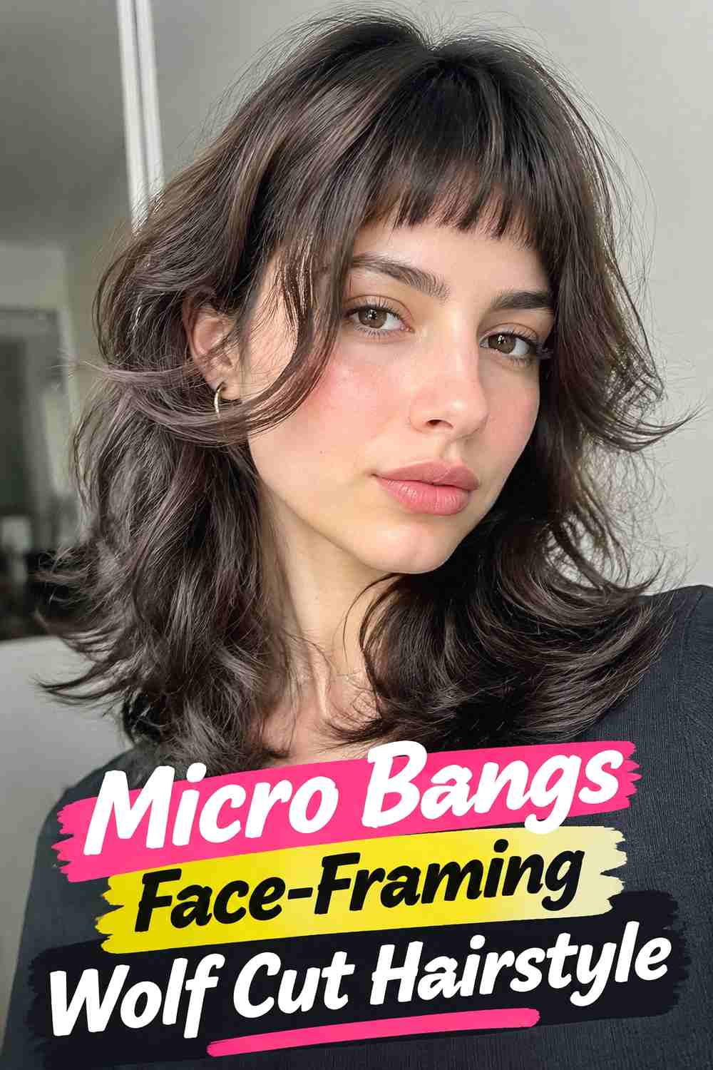 8. Micro Bangs Face Framing Wolf Cut Hairstyle