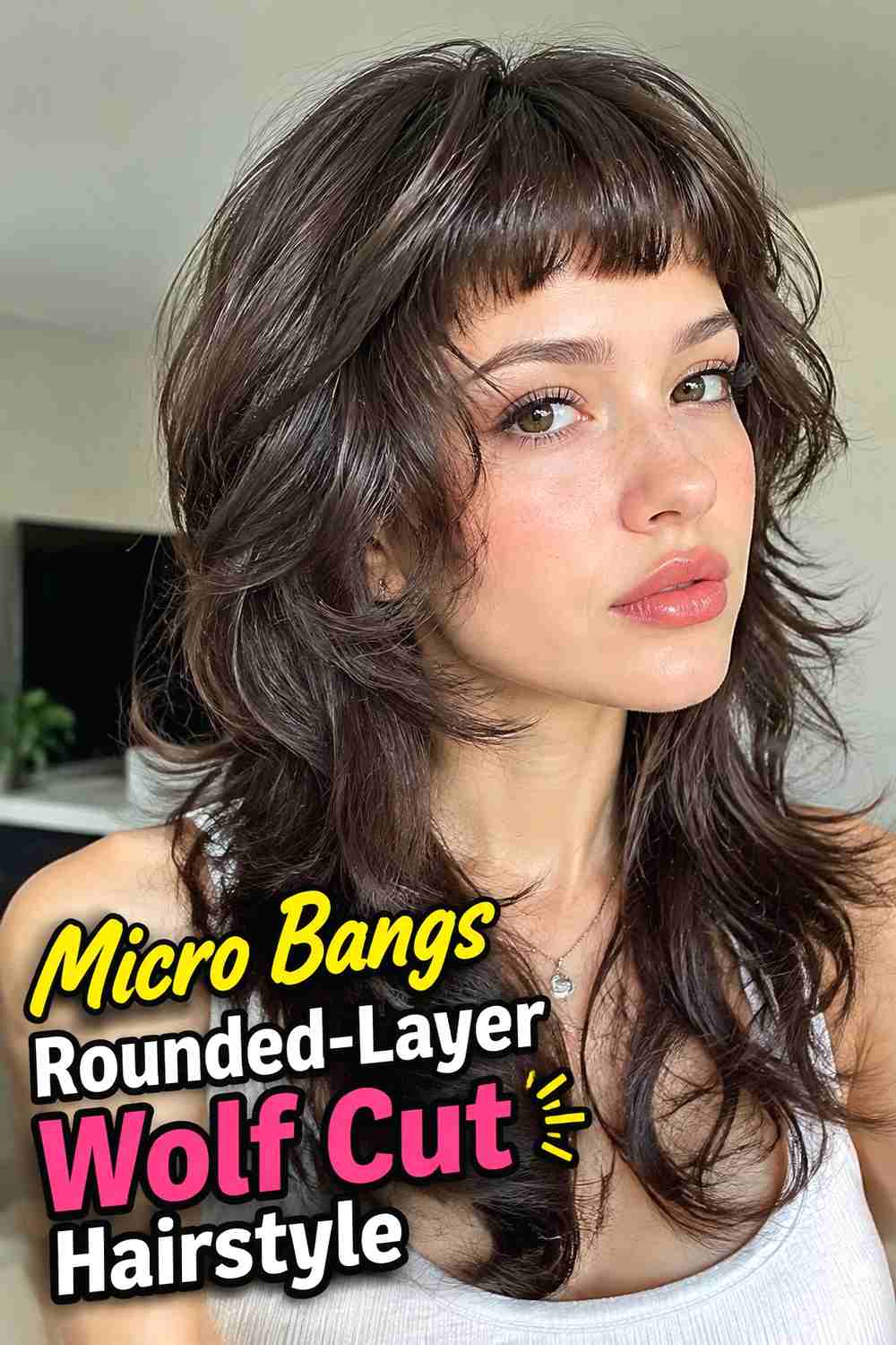 12. Micro Bangs Rounded Layer Wolf Cut Hairstyle