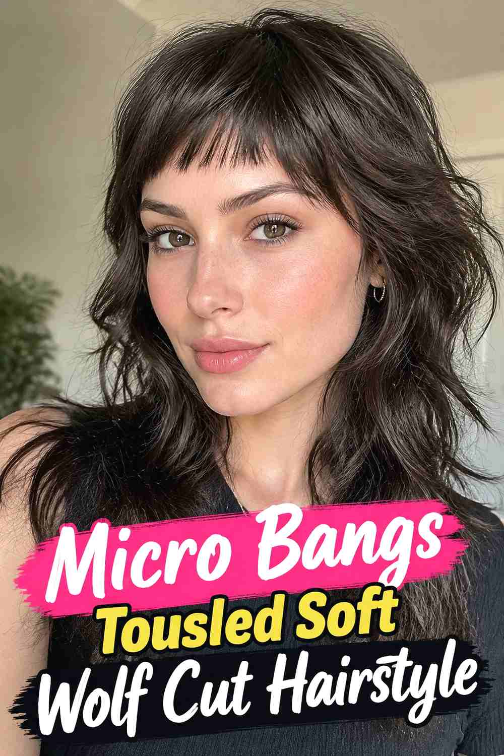 13. Micro Bangs Tousled Soft Wolf Cut Hairstyle
