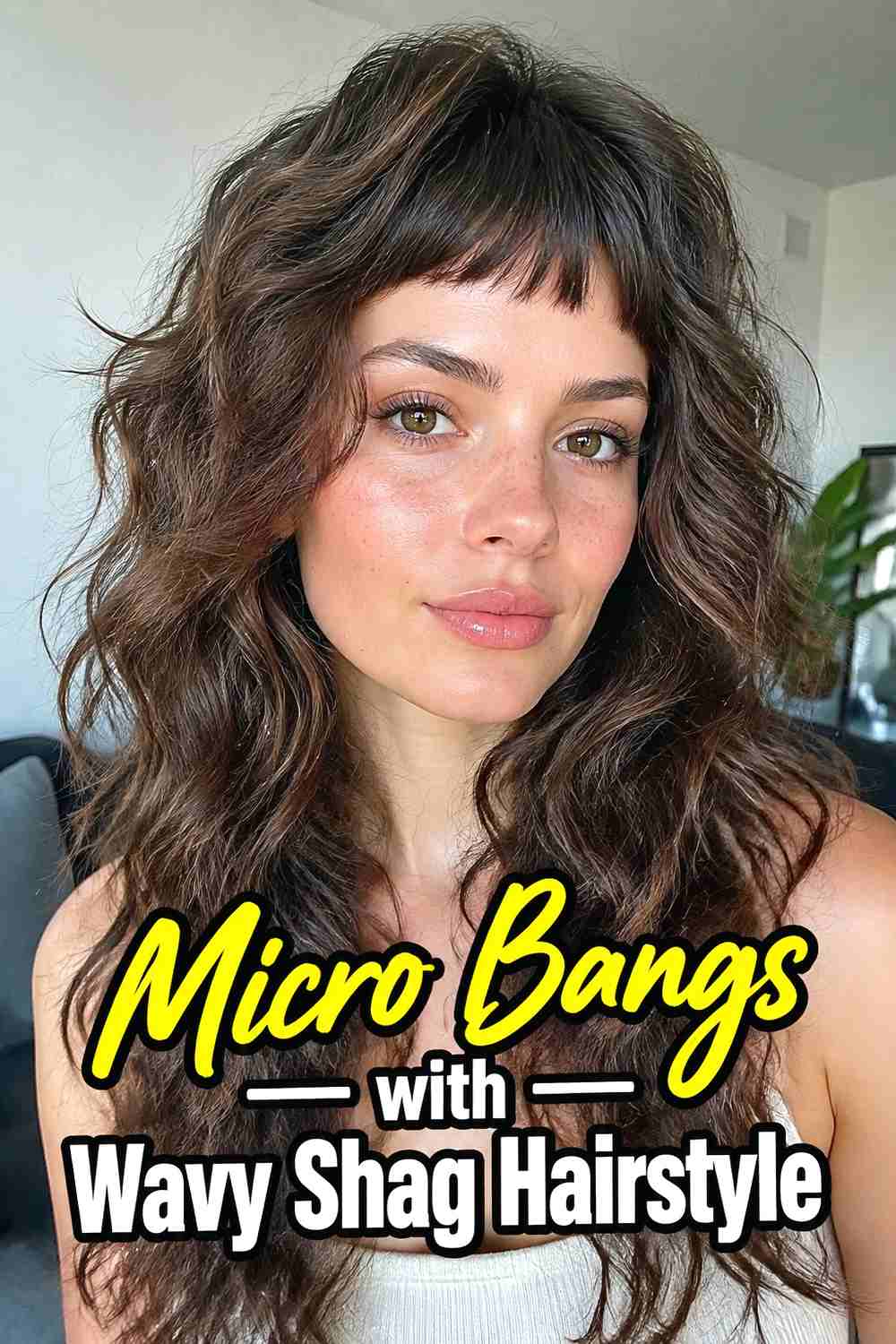 15. Micro Bangs With Wavy Shag Hairstyle