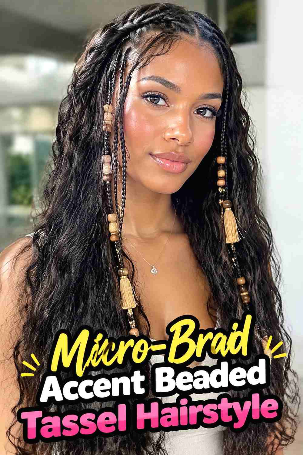 12. Micro Braid Accent Beaded Tassel Hairstyle