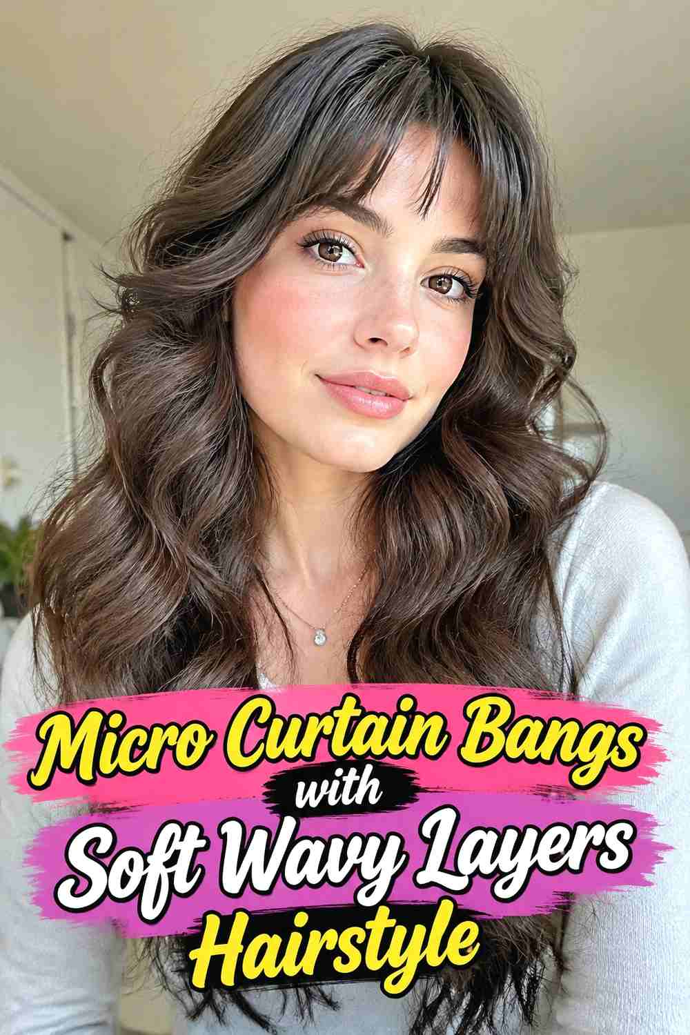 10. Micro Curtain Bangs With Soft Wavy Layers Hairstyle