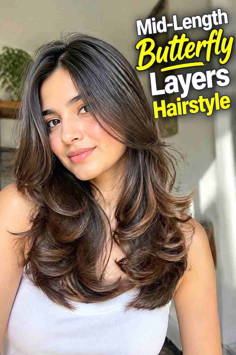 6. Mid Length Butterfly Layers Hairstyle
