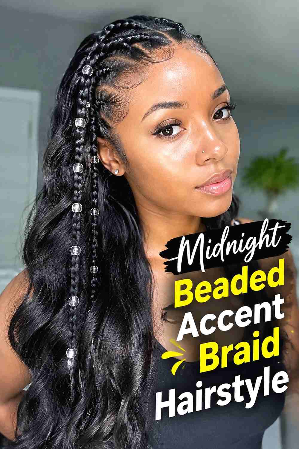 18. Midnight Beaded Accent Braid Hairstyle