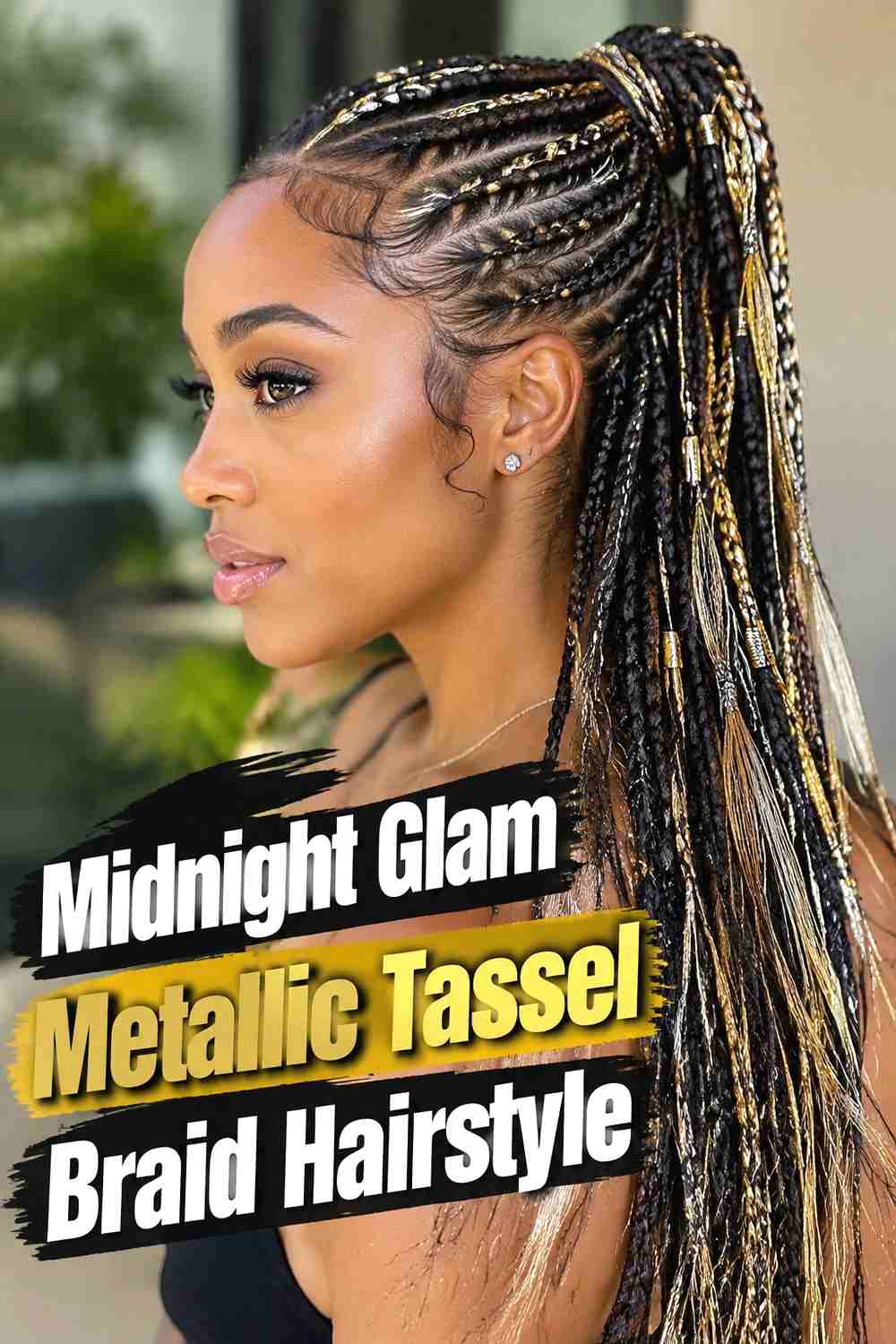 13. Midnight Glam Metallic Tassel Braid Hairstyle