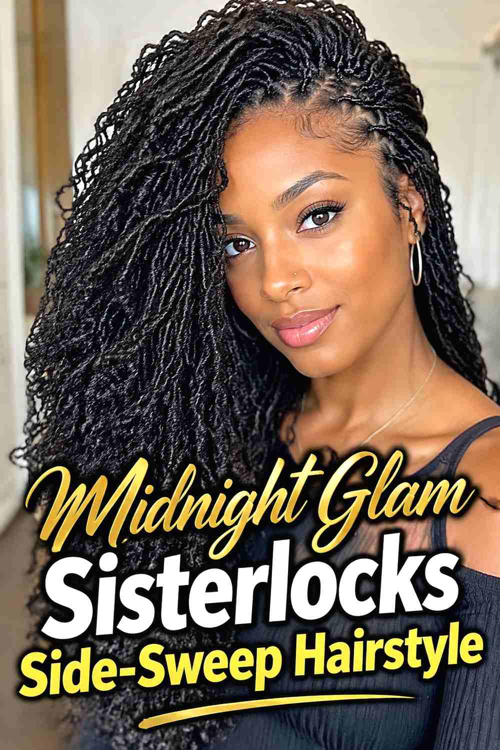 20. Midnight Glam Sisterlocks Side Sweep Hairstyle