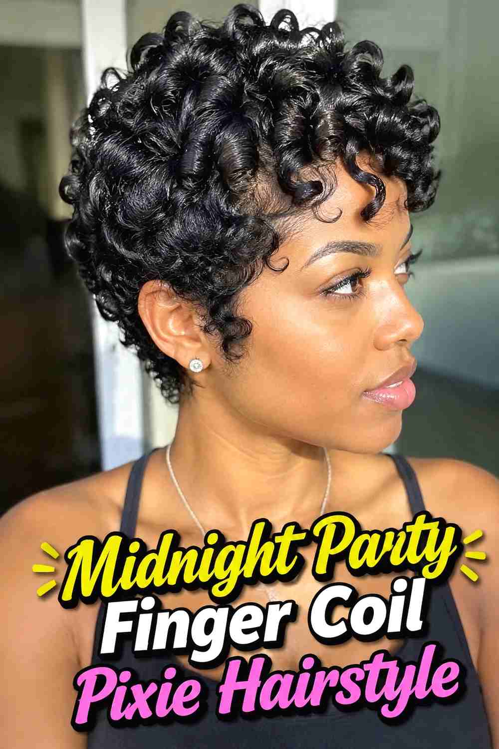 16. Midnight Party Finger Coil Pixie Hairstyle