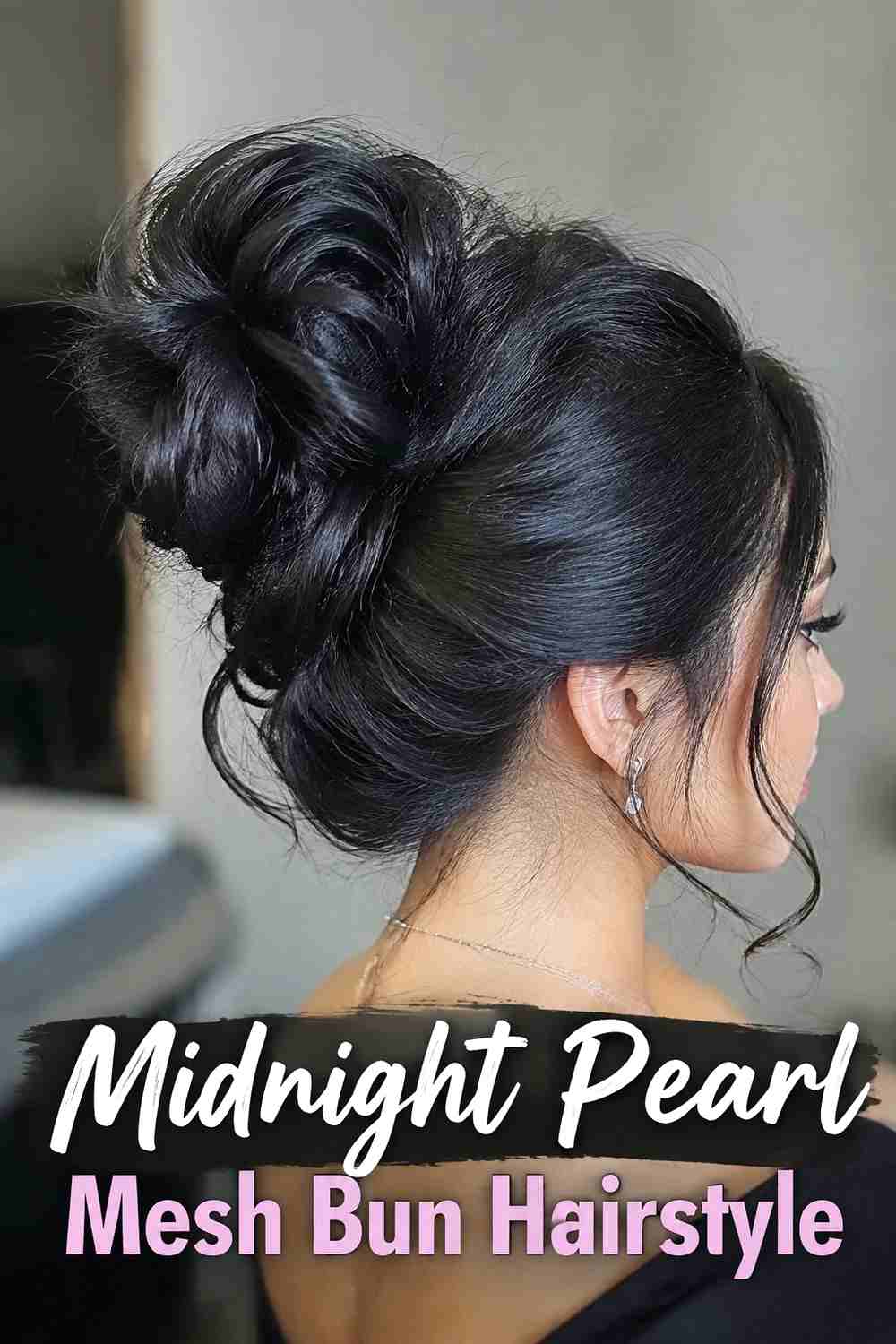 19. Midnight Pearl Mesh Bun Hairstyle