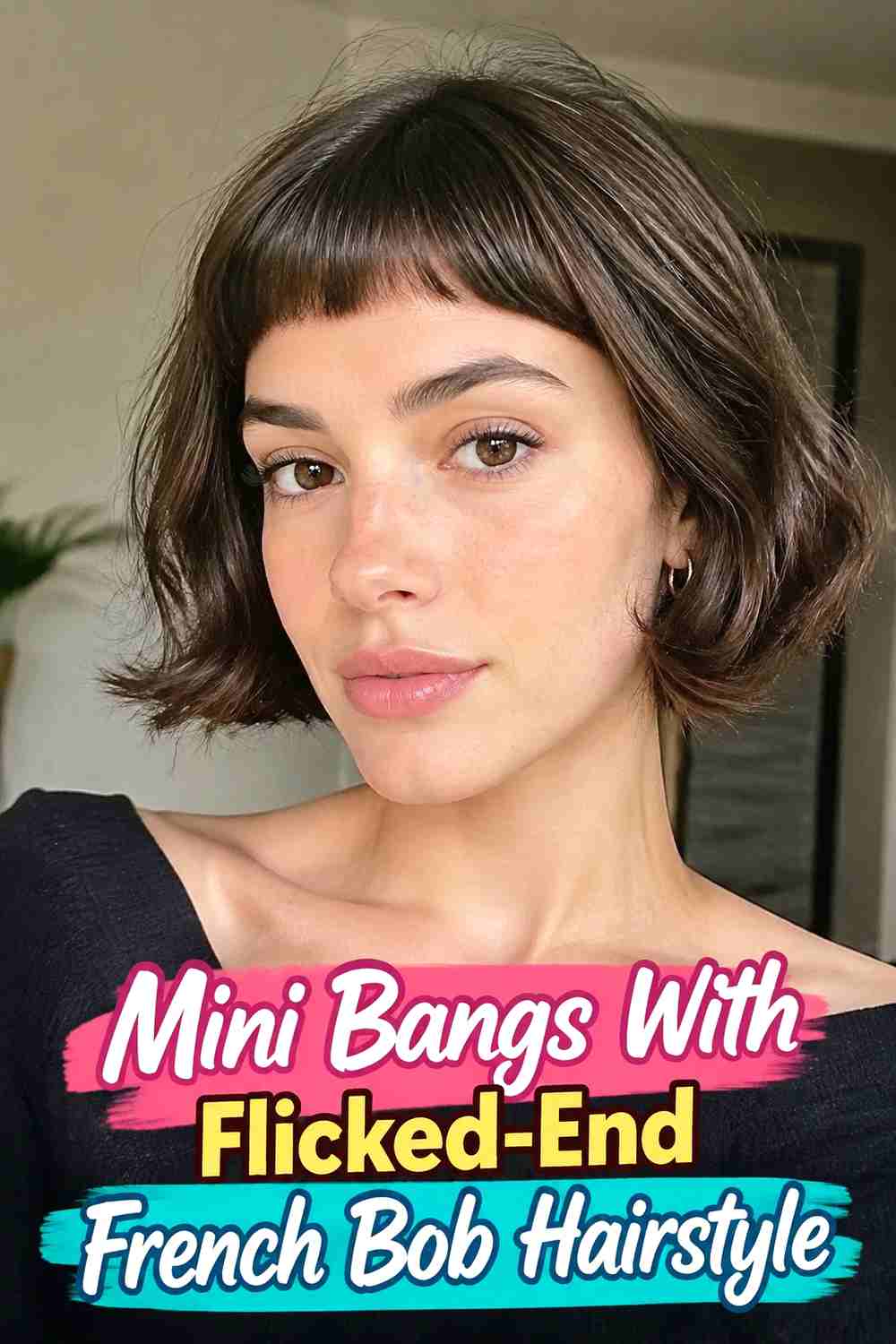 13. Mini Bangs With Flicked End French Bob Hairstyle
