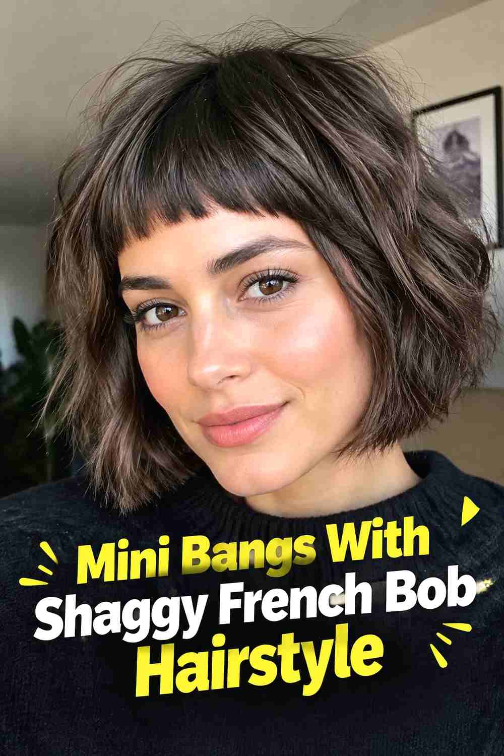 10. Mini Bangs With Shaggy French Bob Hairstyle
