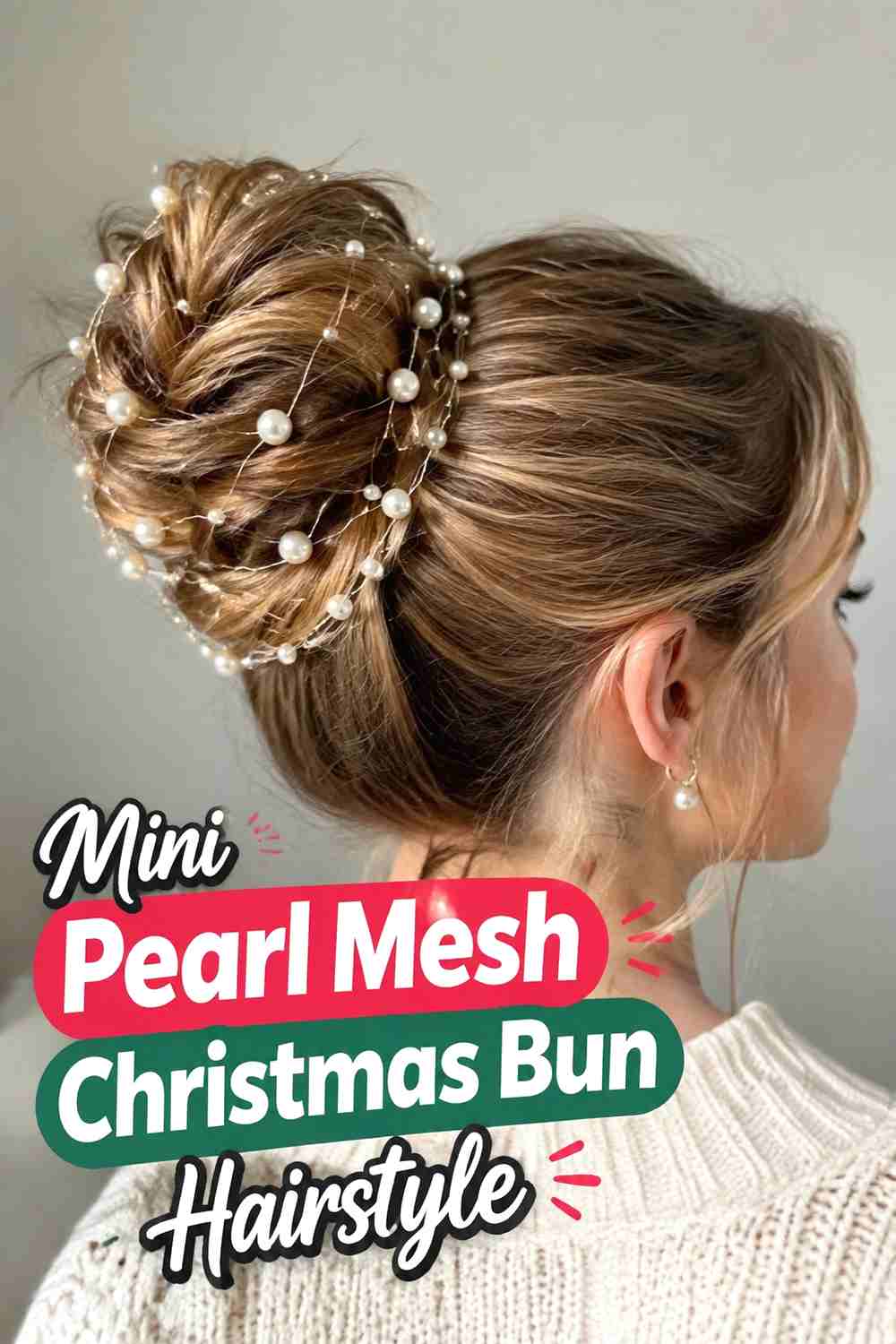 11. Mini Pearl Mesh Christmas Bun Hairstyle