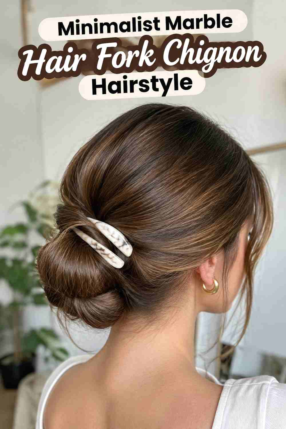11. Minimalist Marble Hair Fork Chignon Hairstyle