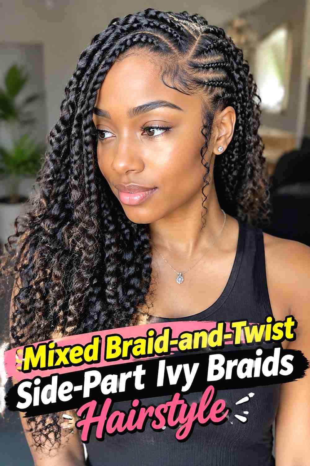 17. Mixed Braid And Twist Side Part Ivy Braids Hairstyle