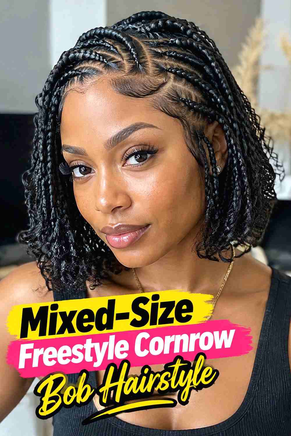 8. Mixed Size Freestyle Cornrow Bob Hairstyle