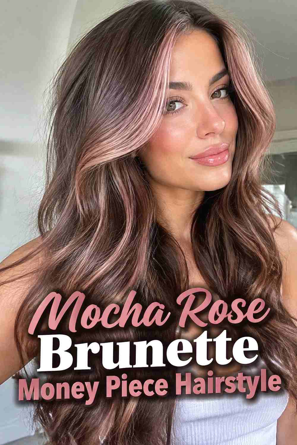 15. Mocha Rose Brunette Money Piece Hairstyle