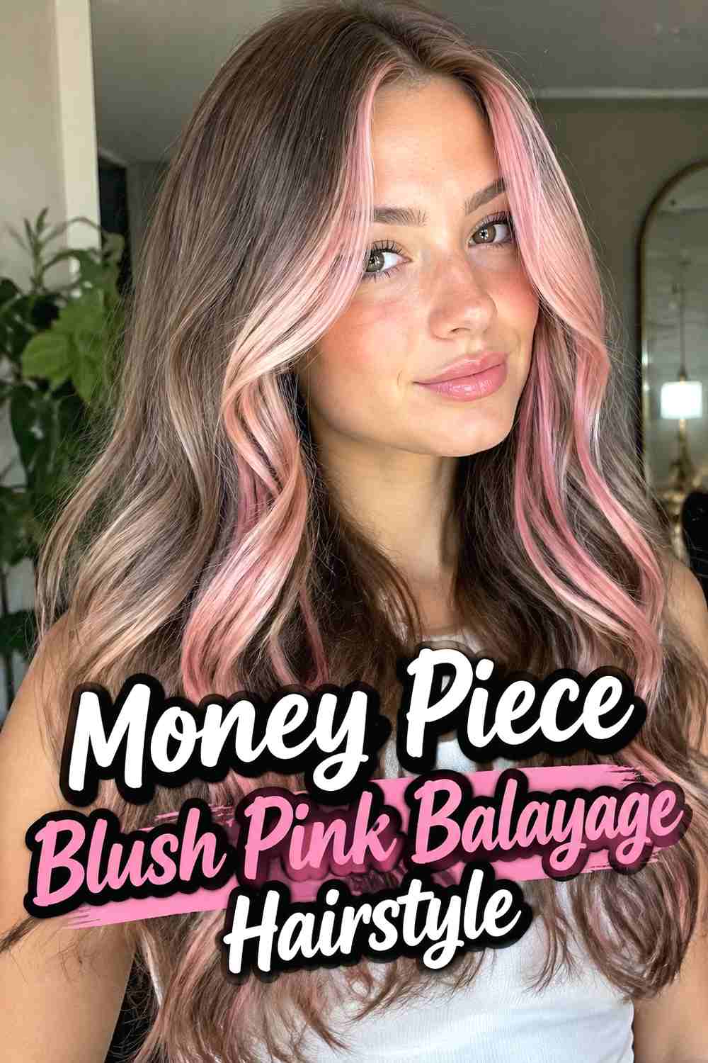 19. Money Piece Blush Pink Balayage Hairstyle