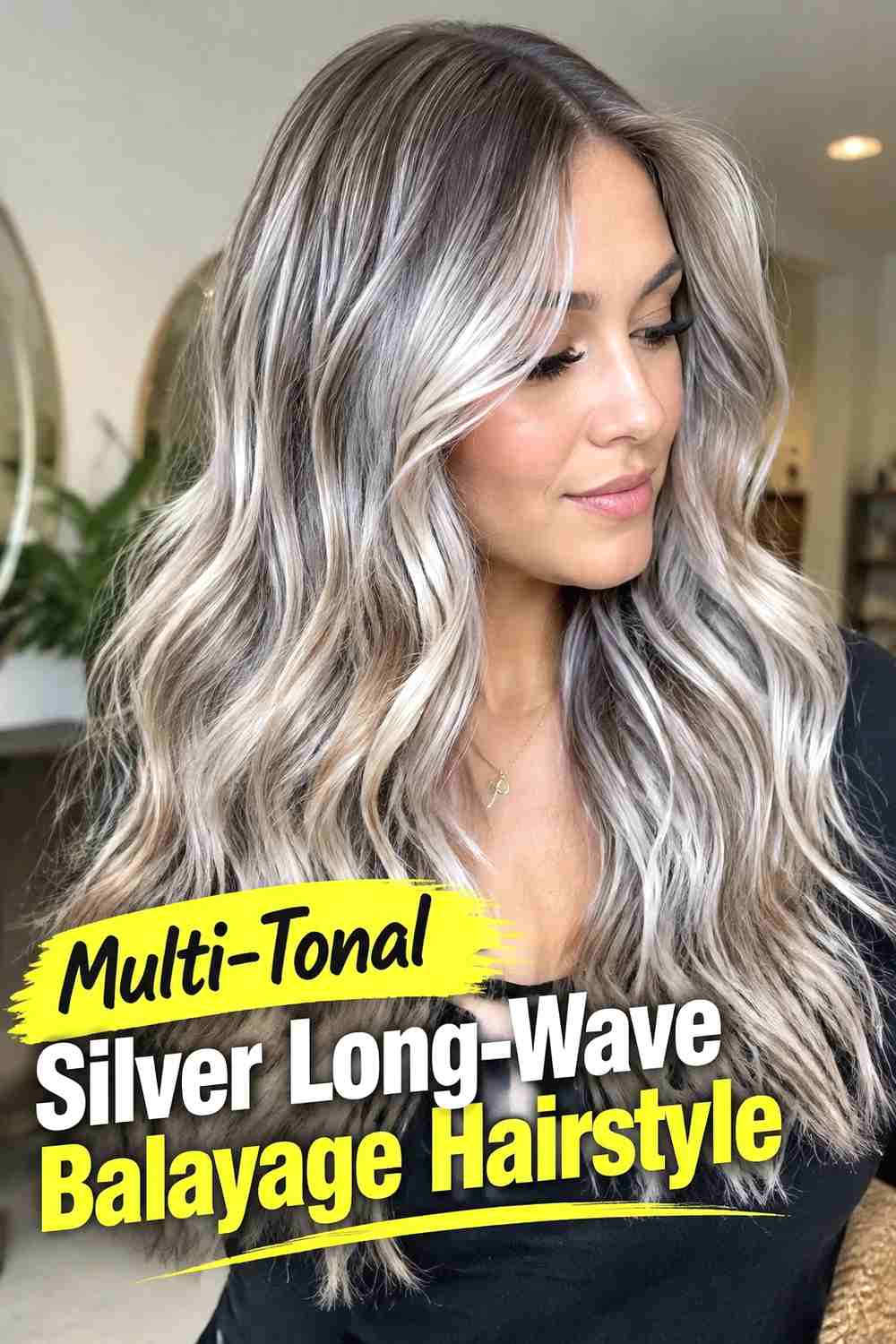 13. Multi Tonal Silver Long Wave Balayage Hairstyle