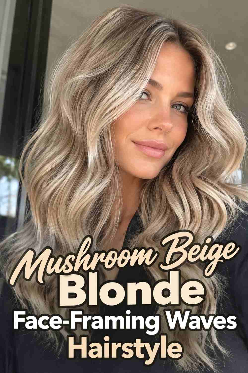 5. Mushroom Beige Blonde Face Framing Waves Hairstyle