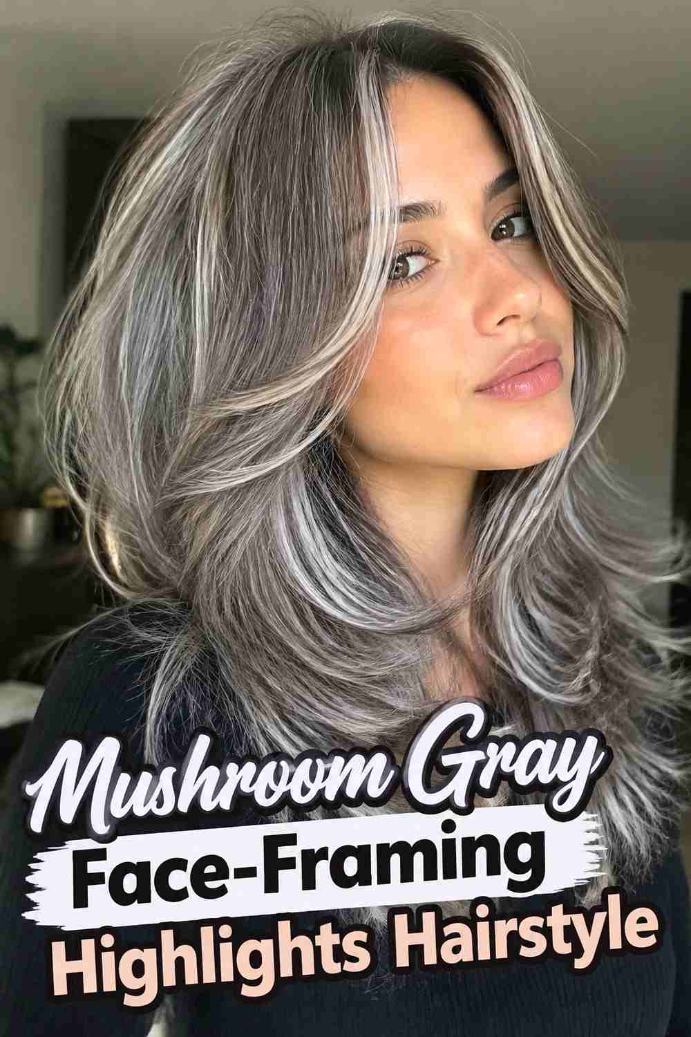 2. Mushroom Gray Face Framing Highlights Hairstyle