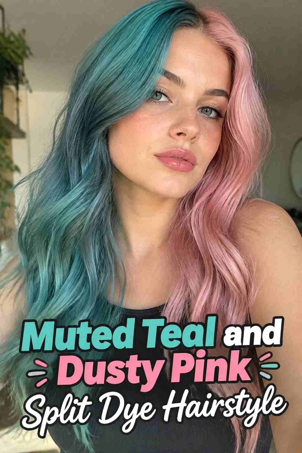 7. Muted Teal And Dusty Pink Split Dye Hairstyle