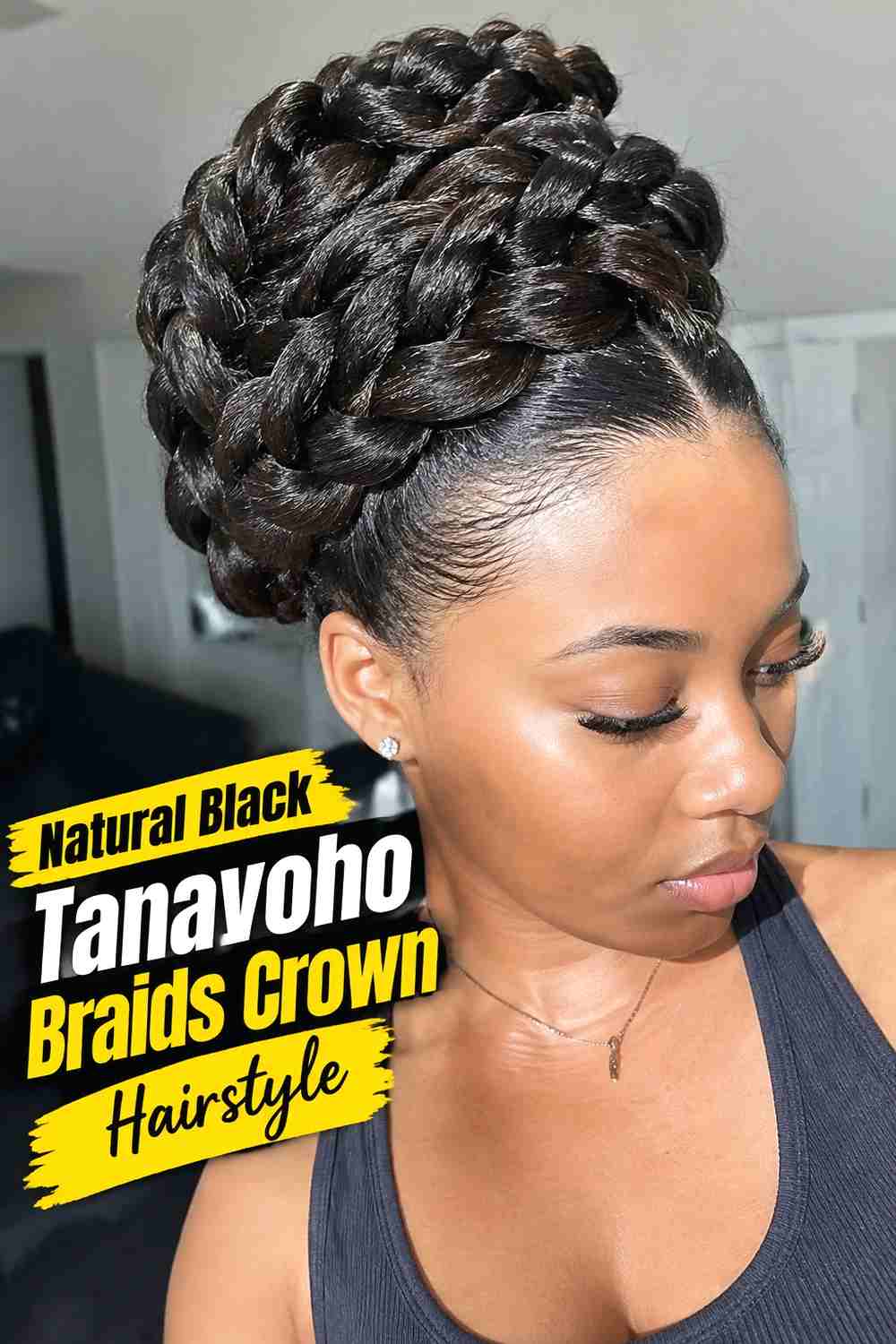 14. Natural Black Tanavoho Braids Crown Hairstyle