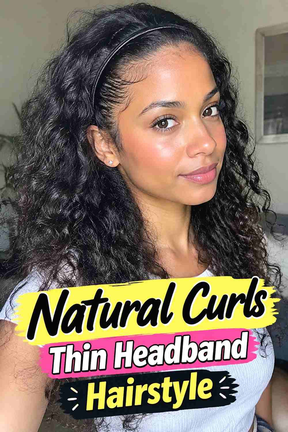 8. Natural Curls Thin Headband Hairstyle