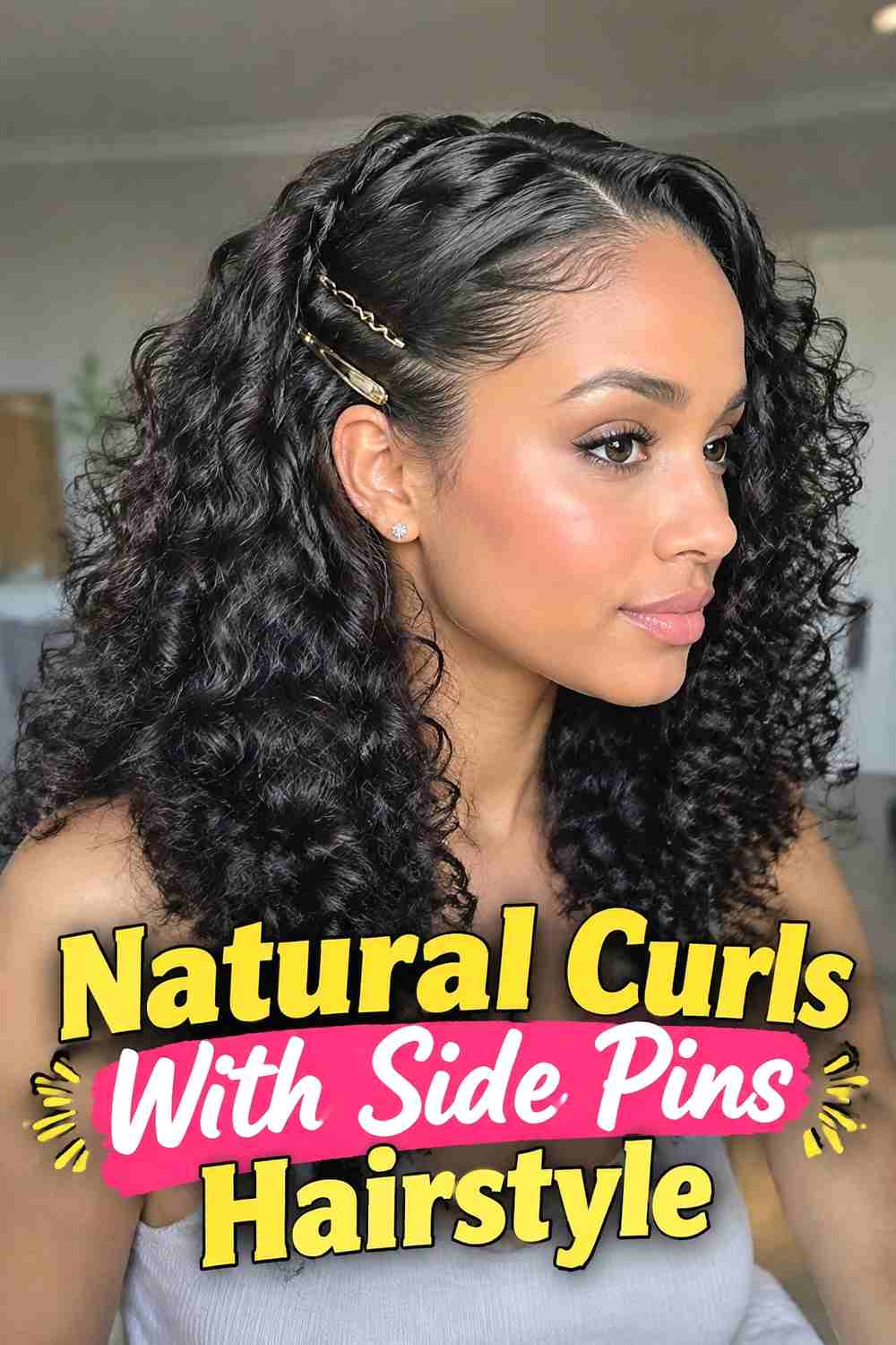 7. Natural Curls With Side Pins Hairstyle