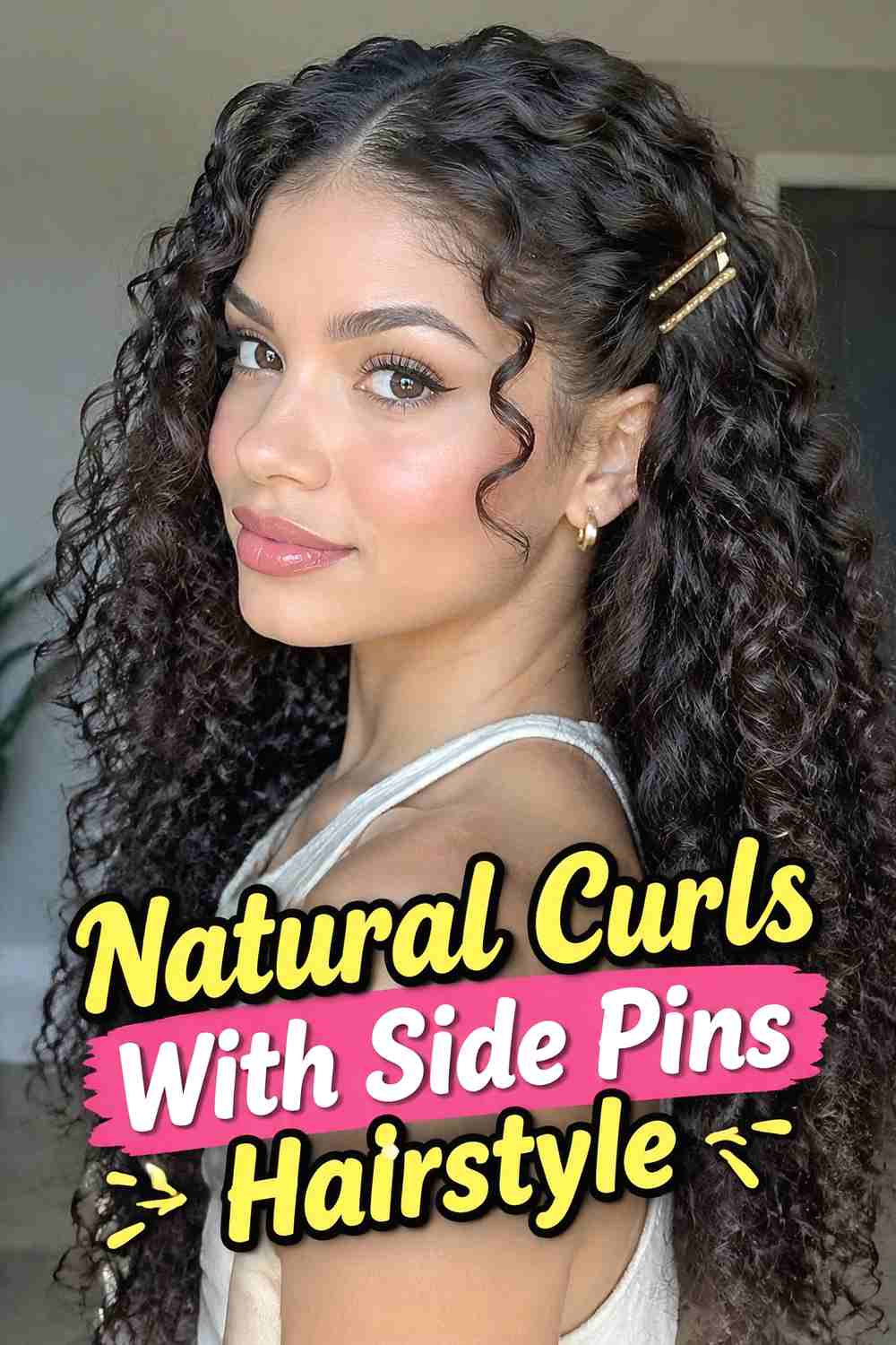 8. Natural Curls With Side Pins Hairstyle