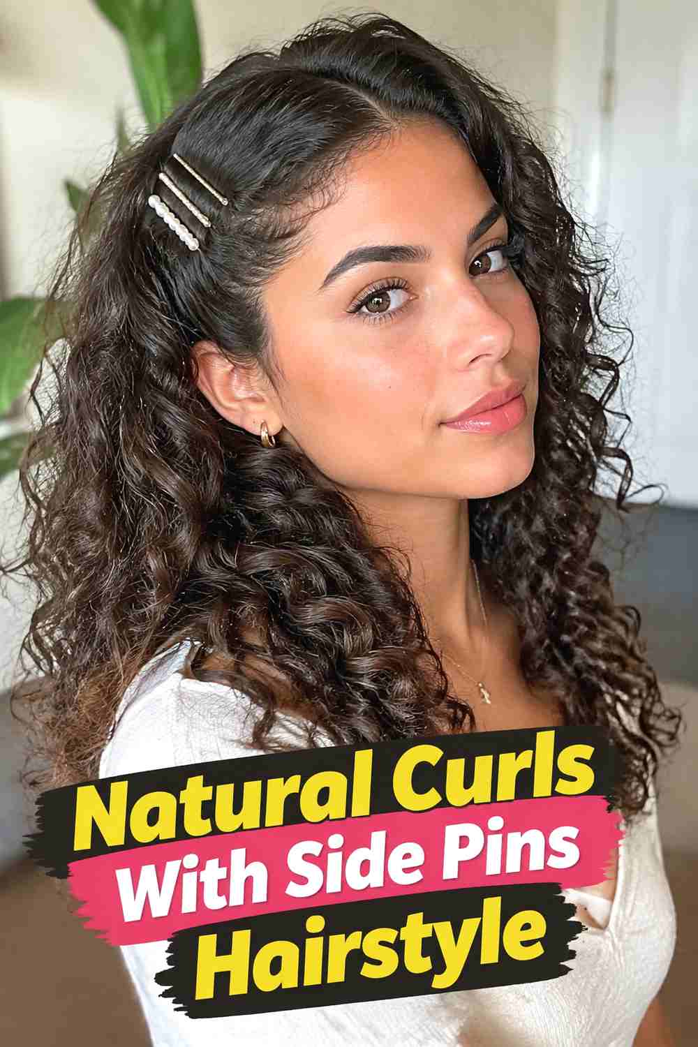11. Natural Curls With Side Pins Hairstyle