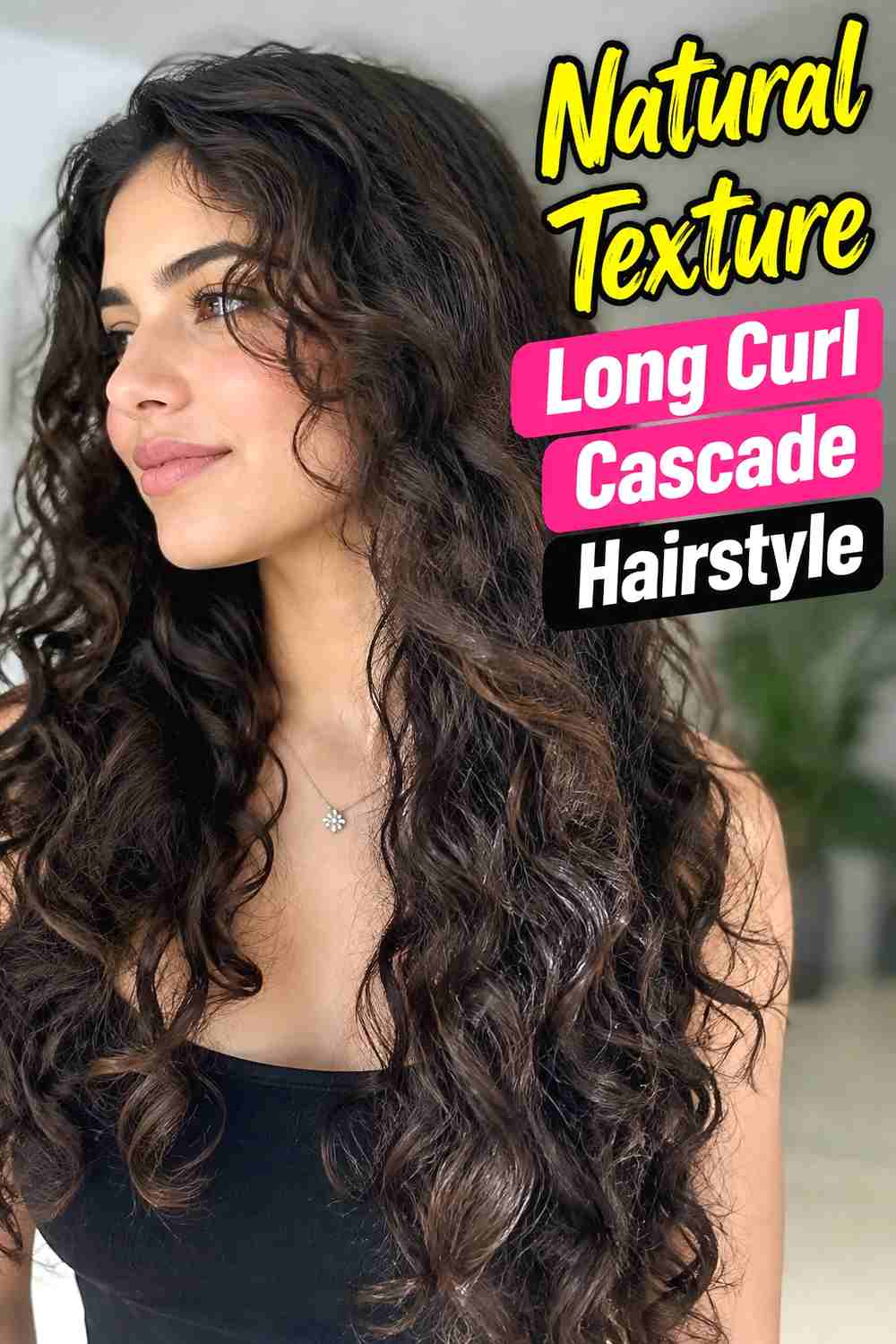 9. Natural Texture Long Curl Cascade Hairstyle