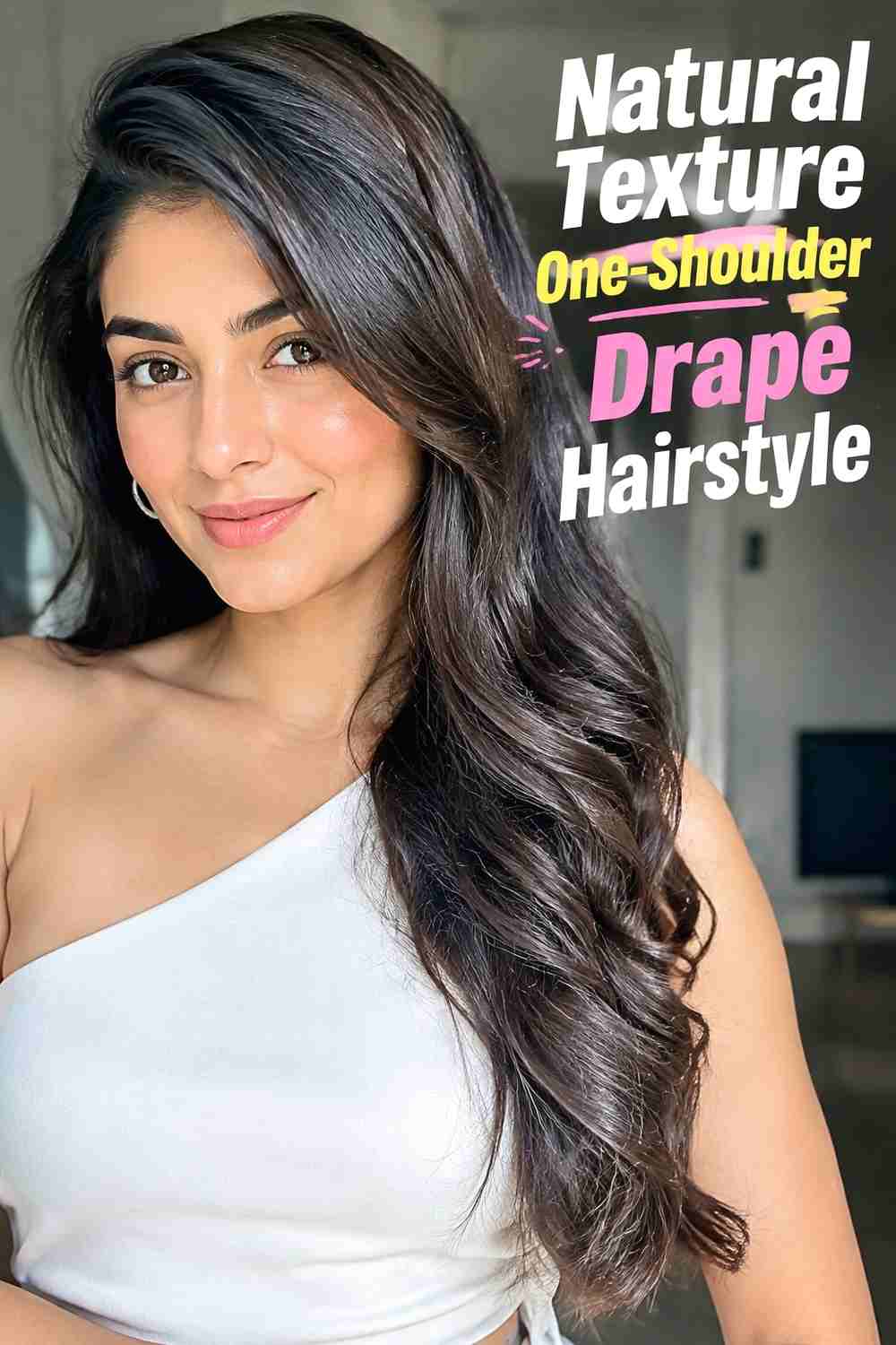 15. Natural Texture One Shoulder Drape Hairstyle
