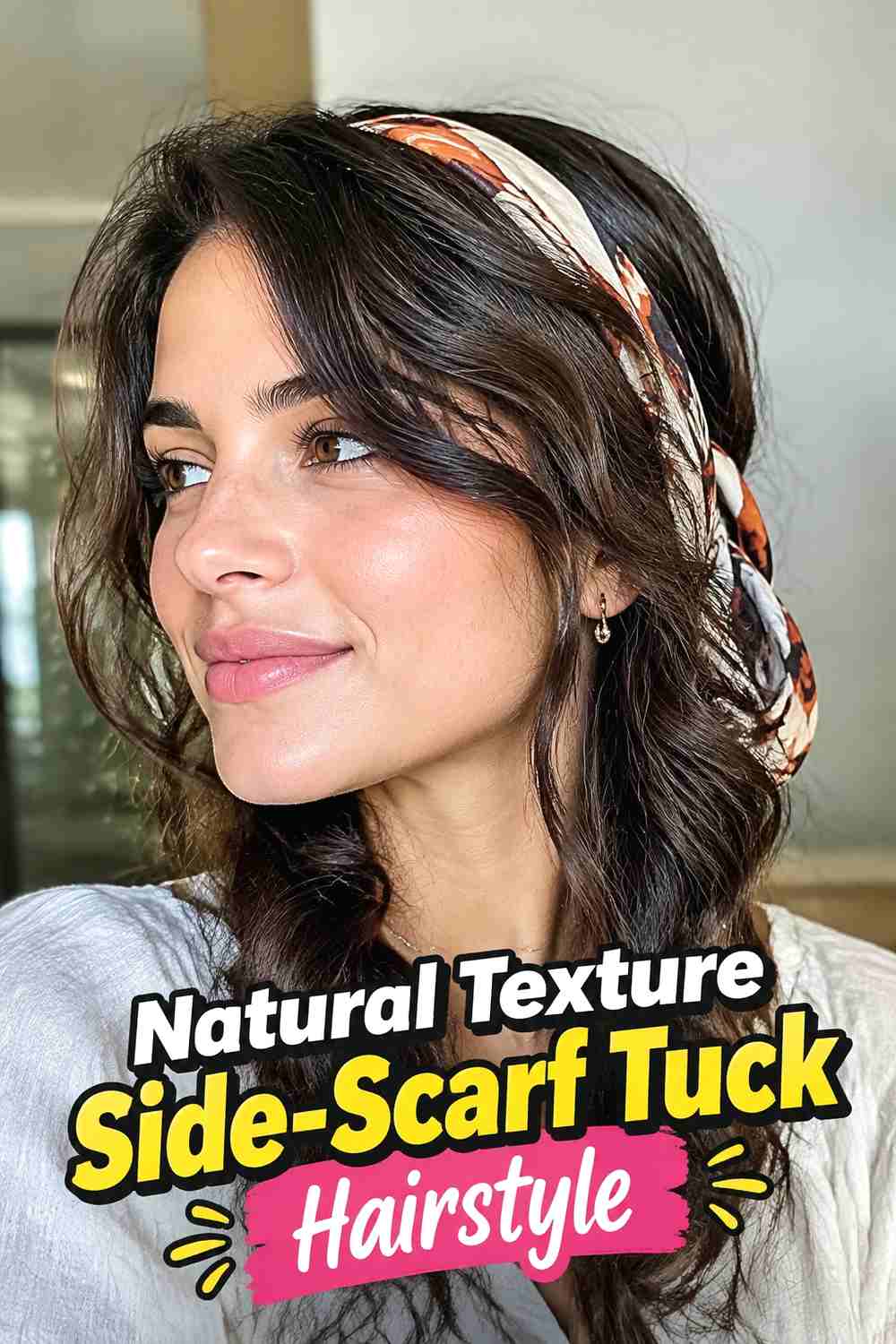 12. Natural Texture Side Scarf Tuck Hairstyle