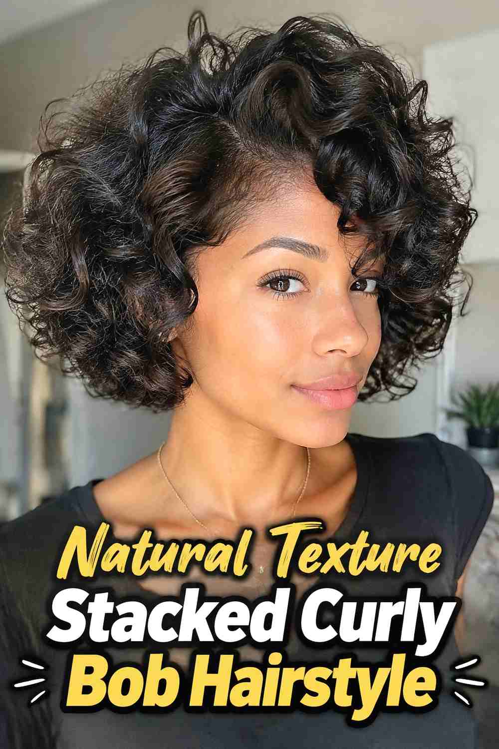 19. Natural Texture Stacked Curly Bob Hairstyle