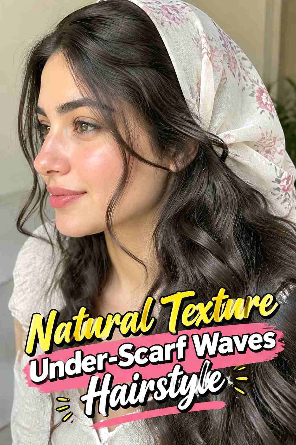 10. Natural Texture Under Scarf Waves Hairstyle