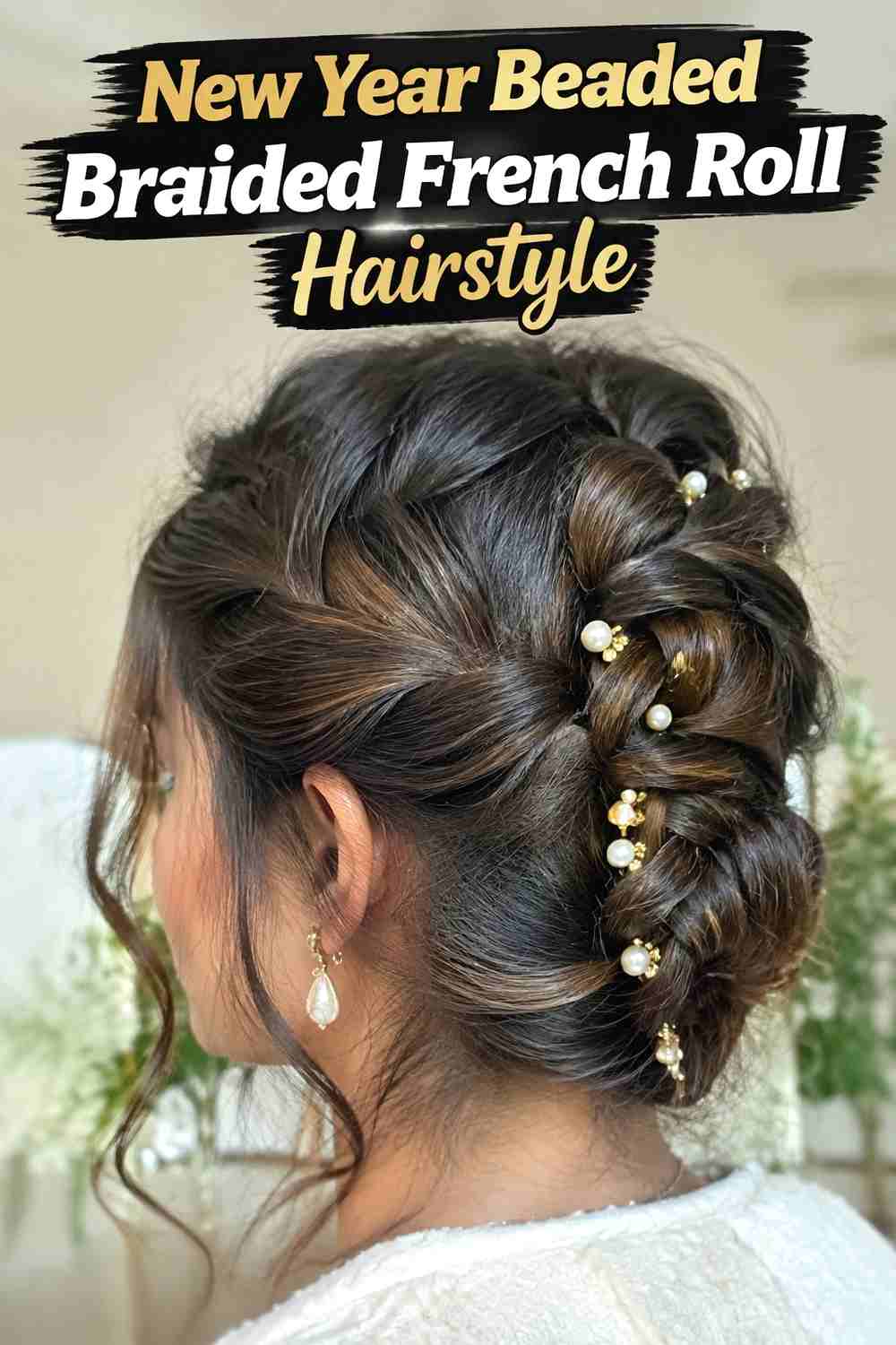 11. New Year Beaded Braided French Roll Hairstyle