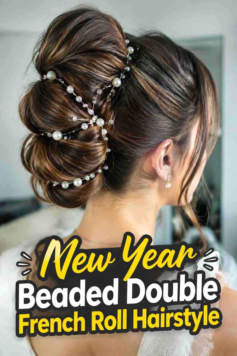 10. New Year Beaded Double French Roll Hairstyle