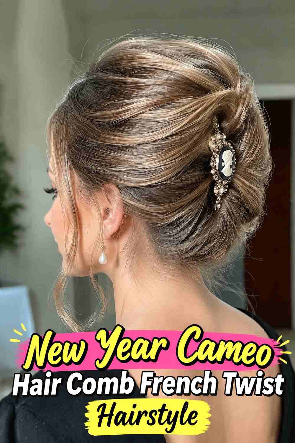2. New Year Cameo Hair Comb French Twist Hairstyle