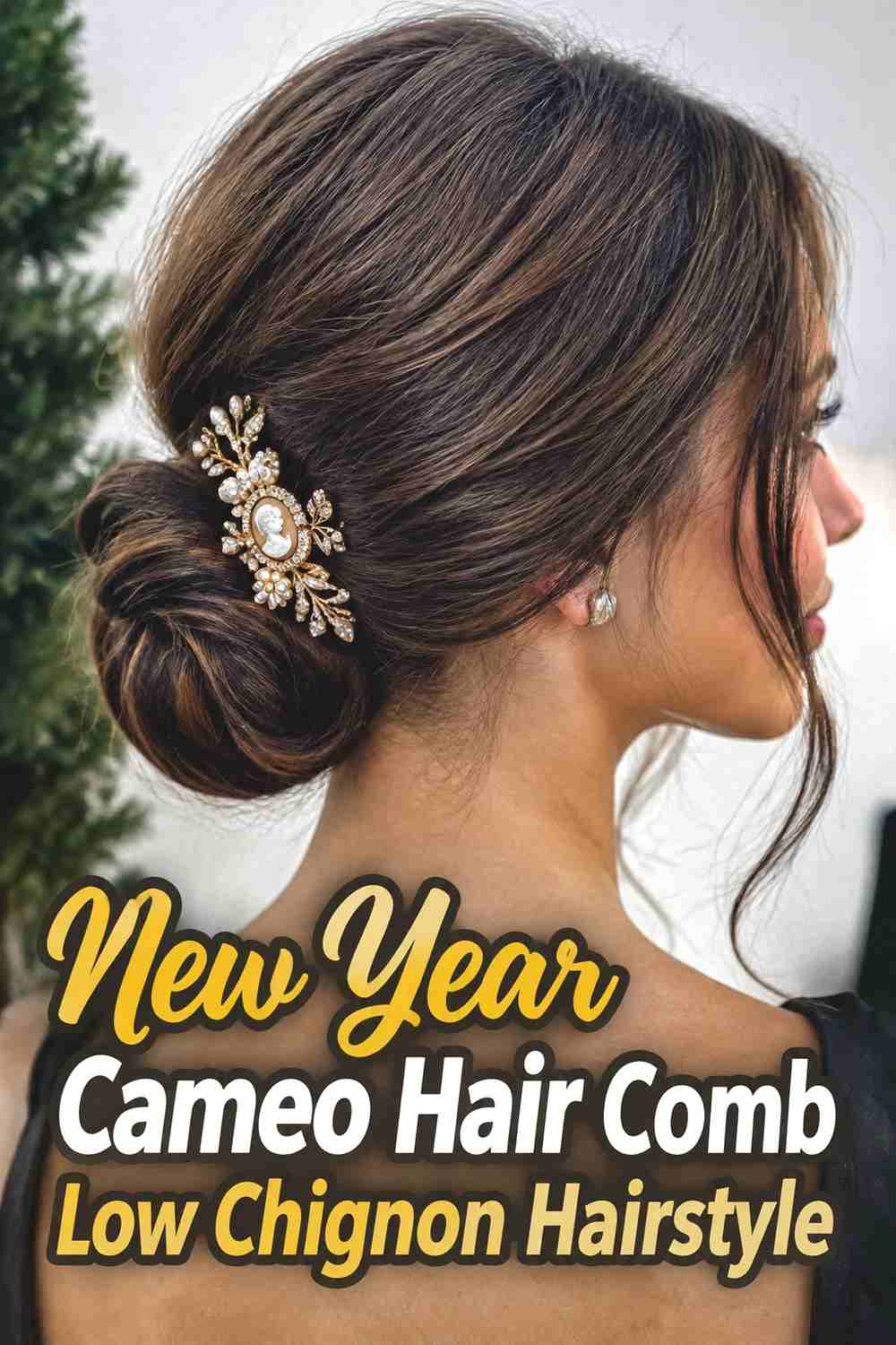 1. New Year Cameo Hair Comb Low Chignon Hairstyle