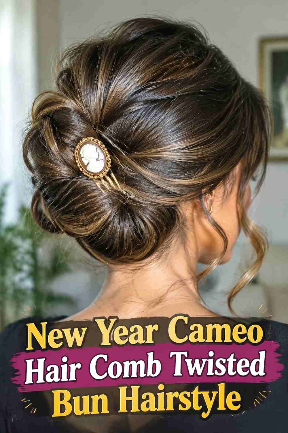 3. New Year Cameo Hair Comb Twisted Bun Hairstyle