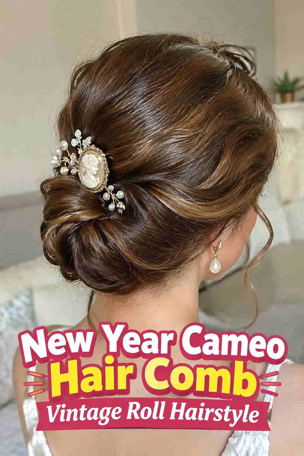 11. New Year Cameo Hair Comb Vintage Roll Hairstyle