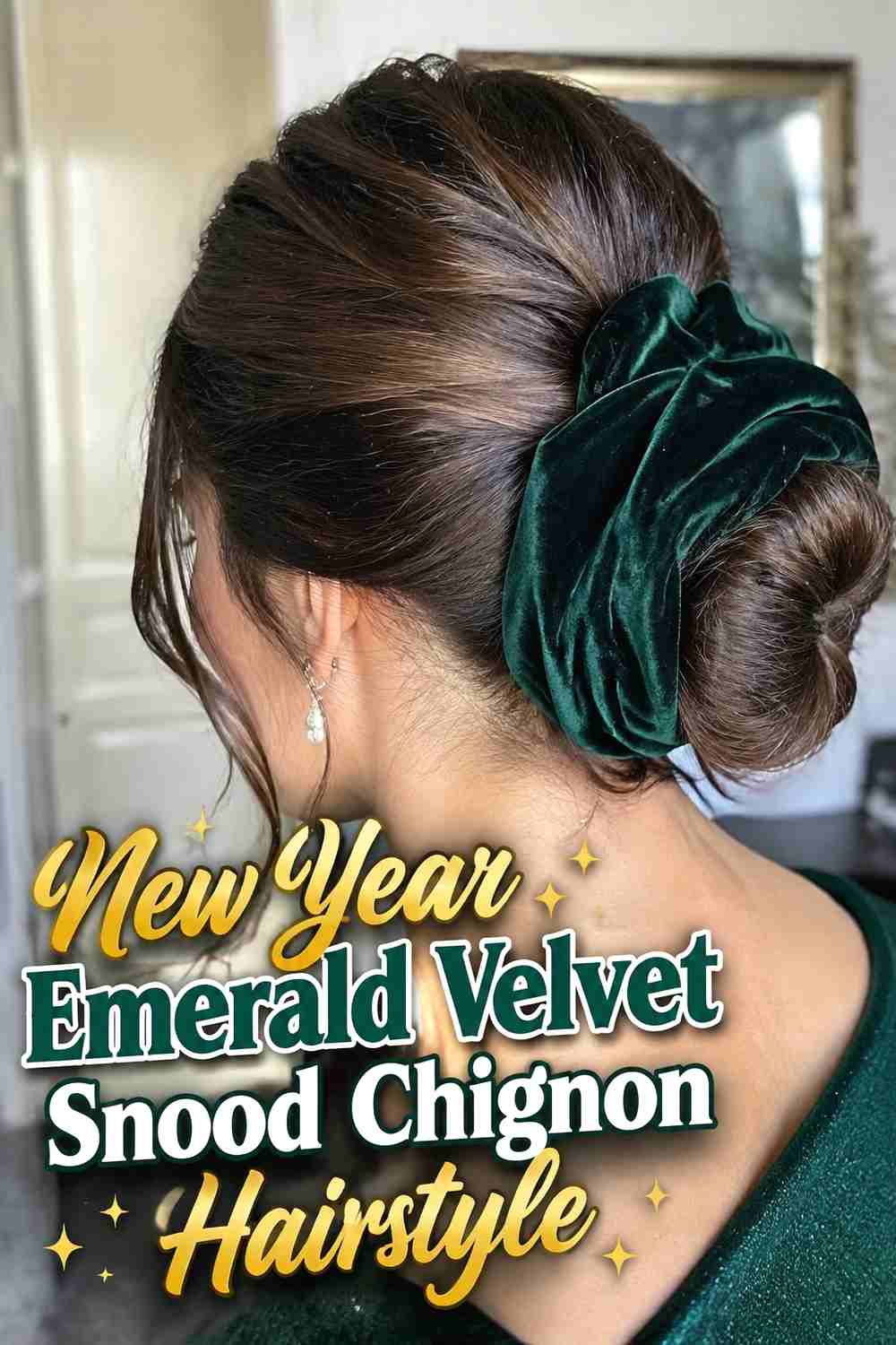 11. New Year Emerald Velvet Snood Chignon Hairstyle