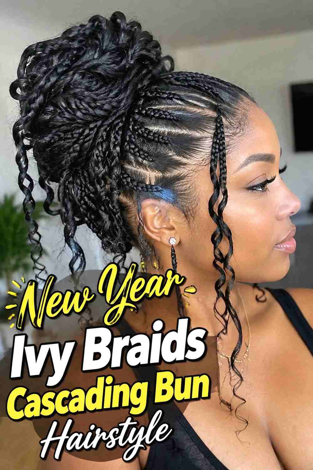 18. New Year Ivy Braids Cascading Bun Hairstyle